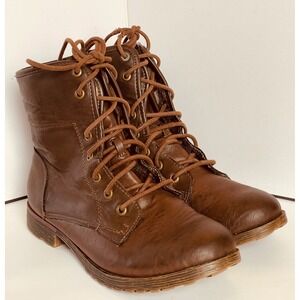 Rock & Candy by Zigi Women Brown Lace Up Combat Boots Plaid Lined Lug Sole